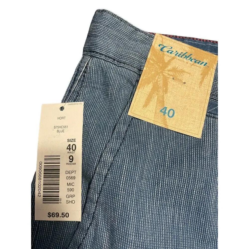 Caribbean Shorts Mens 100% Cotton Blue Pockets